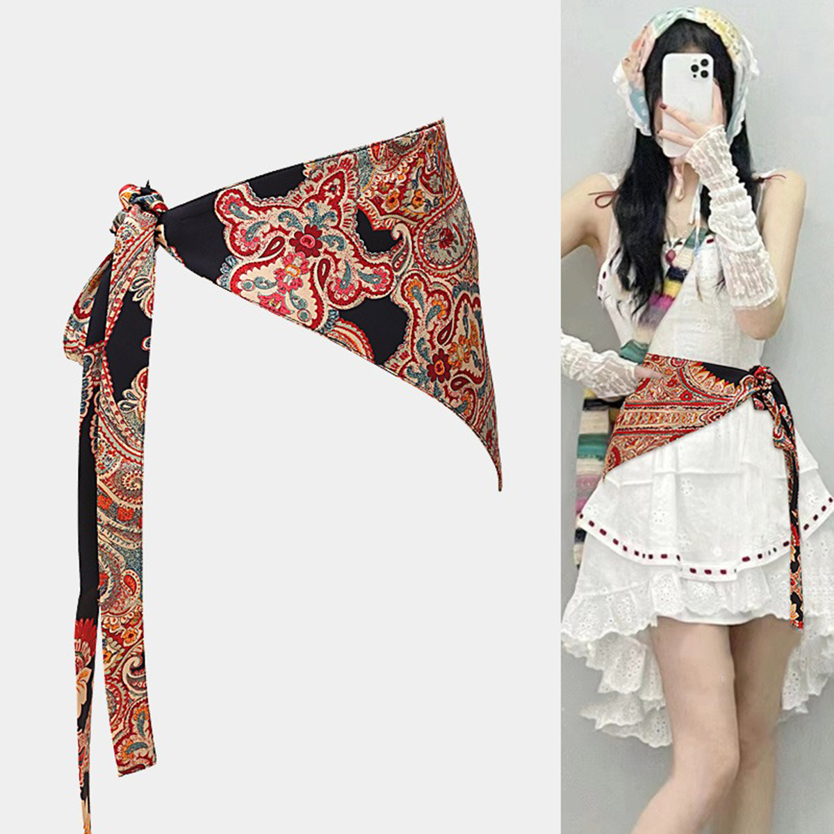 Nouvelle écharpe triangulaire ethnique bohème de style chinois, couverture de taille décorative pour dames, rideau de pet de fille chaude