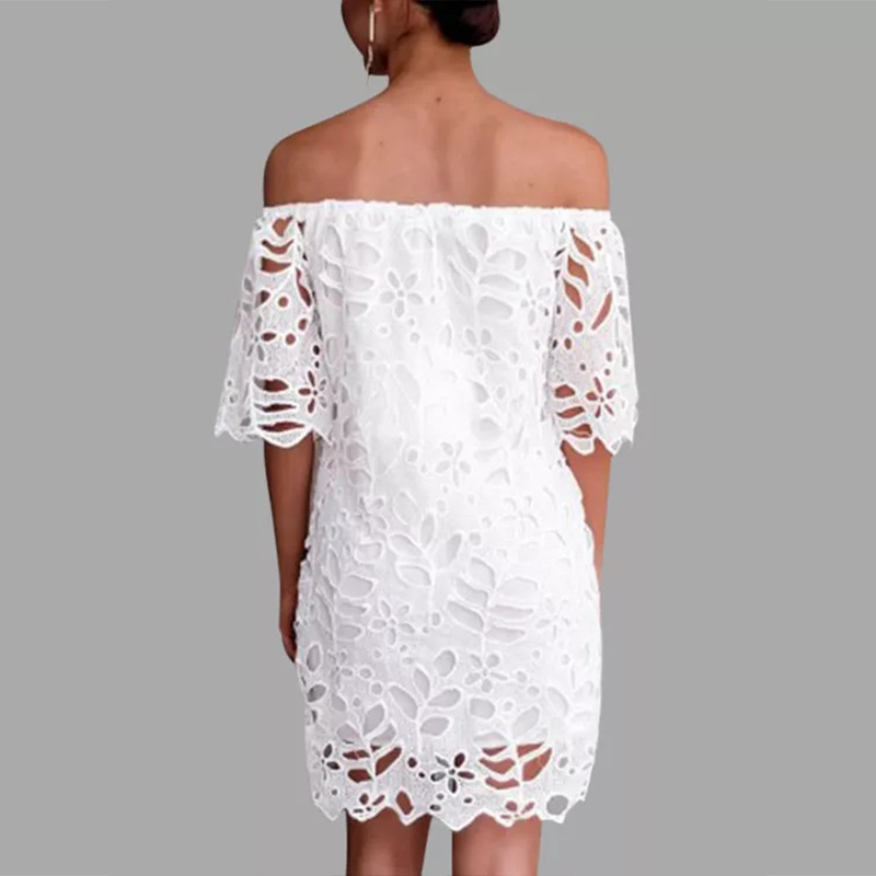 Robe en dentelle pour femmes, vêtements d'été, Streetwear, col bateau, sans bretelles, mode, jupe courte, élégante, couleur unie, pull, robes féminines, 2024