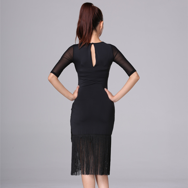Robe de danse latine à manches moyennes pour femmes, robe une pièce à pampilles, olympiques de tango, cha cha, rumba, salle de Rhféminine, été