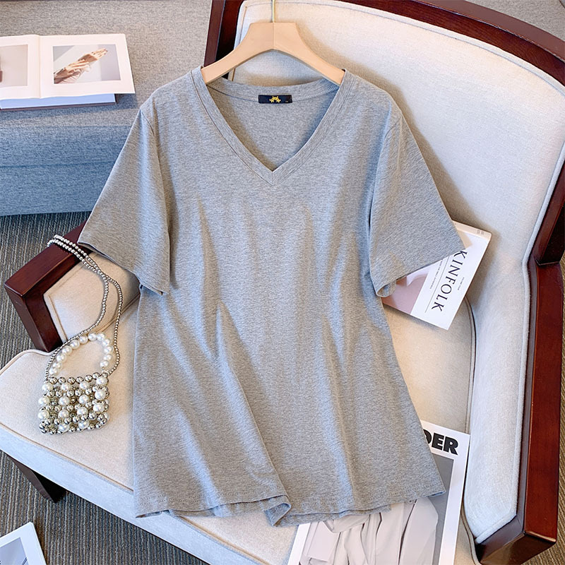 150Kg grande taille femmes buste 152 été coton à manches courtes T-shirt col en v haut ample 5XL 6XL 7XL 8XL 9XL 9XL