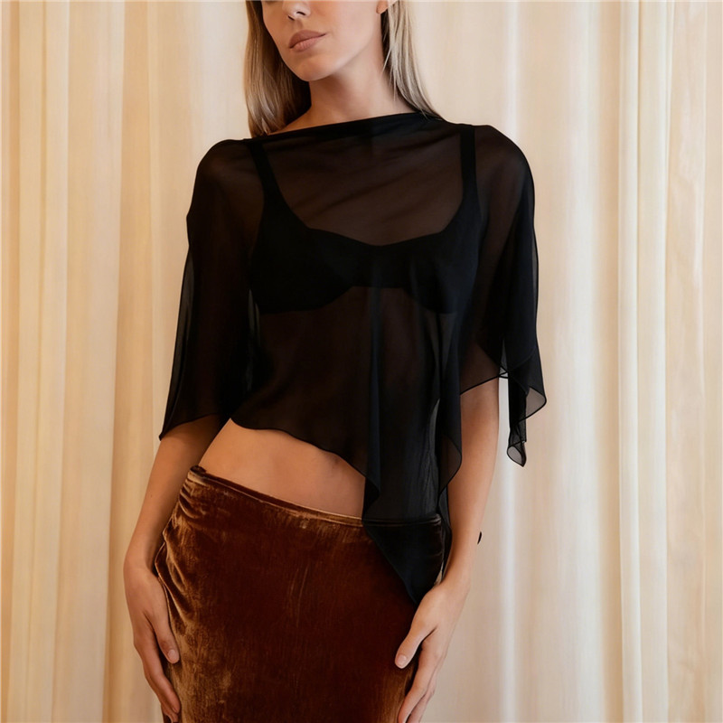 Femmes pure Poncho hauts couleur unie maille irrégulière châle enveloppes couverture ample été Clubwear pour fête de rue soirée mariage