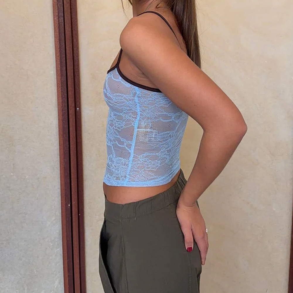 Hauts féminins style Fairycore Grunge en dentelle, à fines bretelles, transparents, dos nu, coupe ajustée, courts, sexy, pour sorties