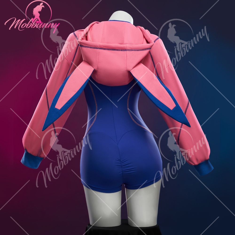 MOBBUNNY Femmes Dva Derivative Lingerie Sexy Serré Sportswear Cyber Style Body avec Veste Courte à Capuche