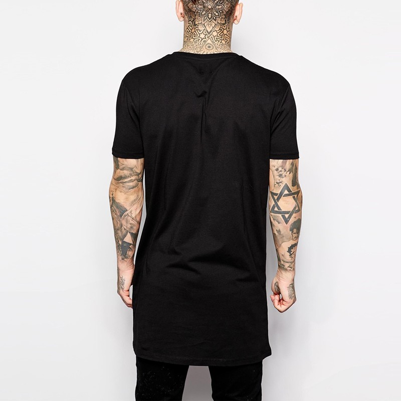 Nouveau T-shirt long noir pour homme 2026 – Style Hip Hop décontracté à manches courtes pour homme
