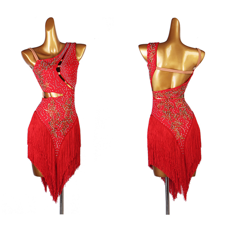 Robe de danse latine pour femmes, robe de concours de salle de bal à franges, vêtements de danse Rumba Salsa