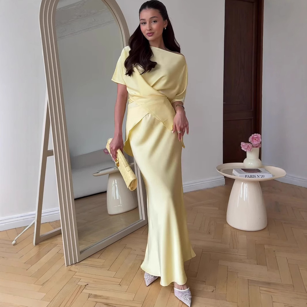 Ensemble jupe 2 pièces pour femmes, costume de fête, haut, jupes longues, asymétrique, à lacets, taille serrée, tenues d'été 2025, 2025