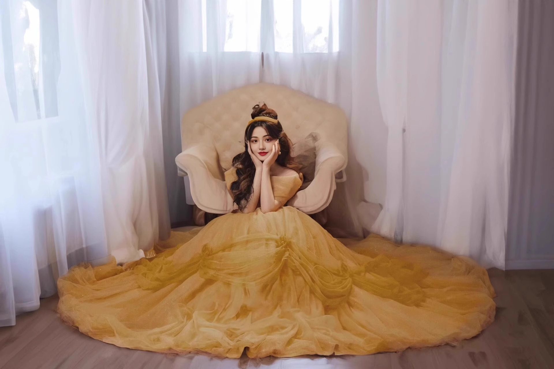Robe Belle Cinderalle jaune en Tulle pour femmes, épaules dénudées, robe de bal élégante, robe formelle fantaisie, vêtements de Cosplay d'halloween