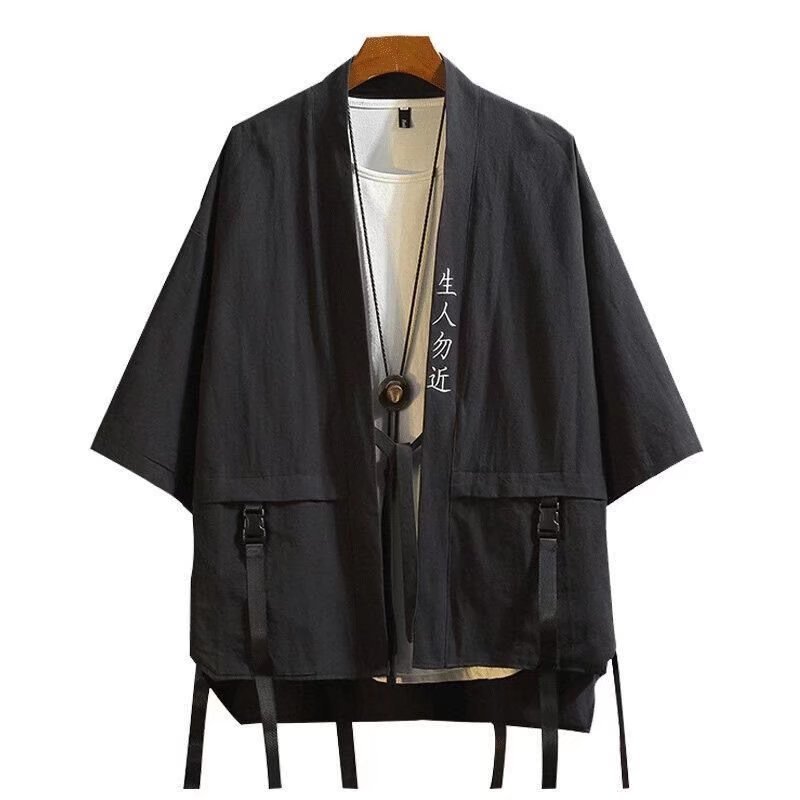 Cardigan Kimono noir traditionnel japonais, costume de Cosplay Diablo samouraï Ninja, manteau de Style Hanfu chinois, Streetwear, haut et pantalon