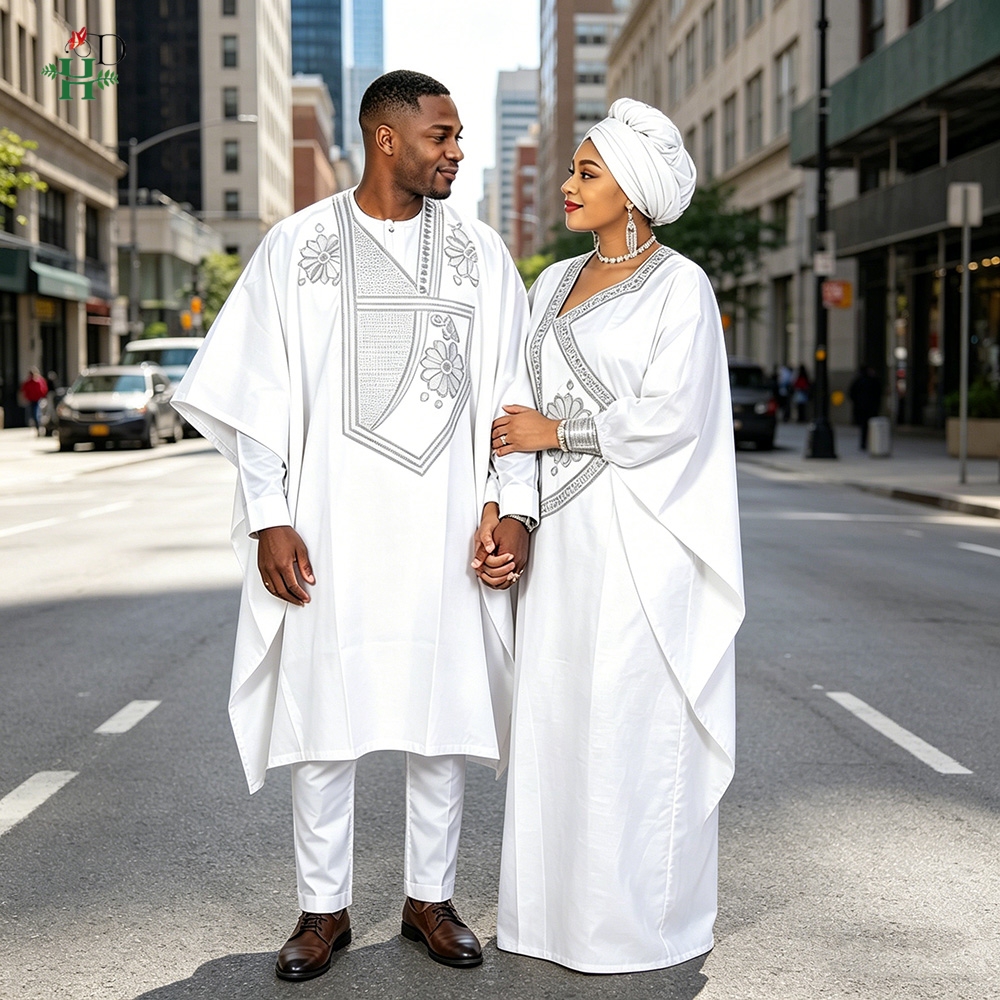 H & D – vêtements africains pour hommes, traditionnel riche Bazin, broderie originale, blanc, ensemble 3 pièces, pour occasions de fête de mariage, 2024