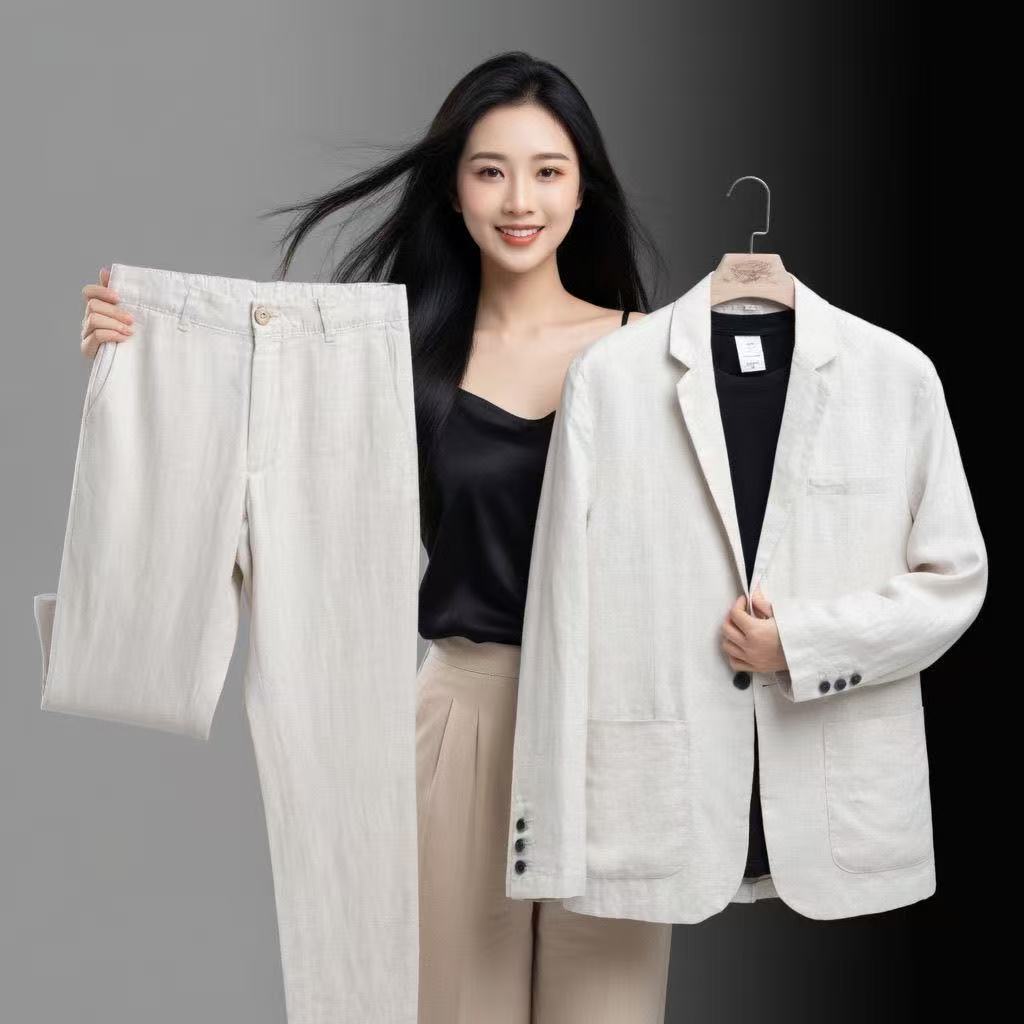 Costume homme printemps-été, ensemble deux pièces en coton et lin, blazer + pantalon, vêtements décontractés pour affaires, vêtements fins et respirants