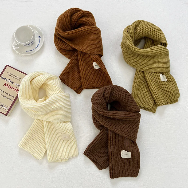 Écharpe longue décontractée en laine douce pour femme, écharpe skinny, style coréen, document solide, voyage, chaud, automne, hiver, nouveau