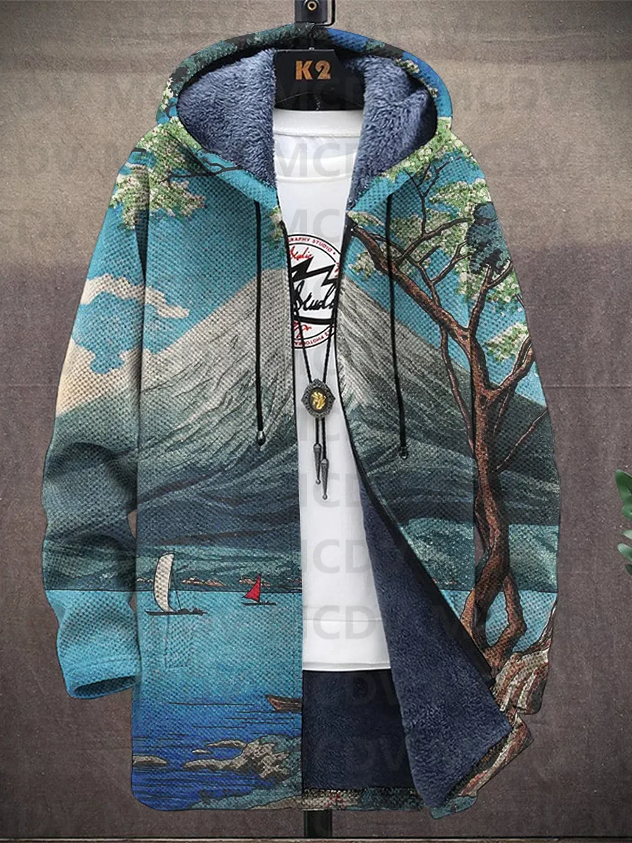 Cardigan à Capuche Imprimé de Style Japonais pour Homme, Veste à Deux Poches