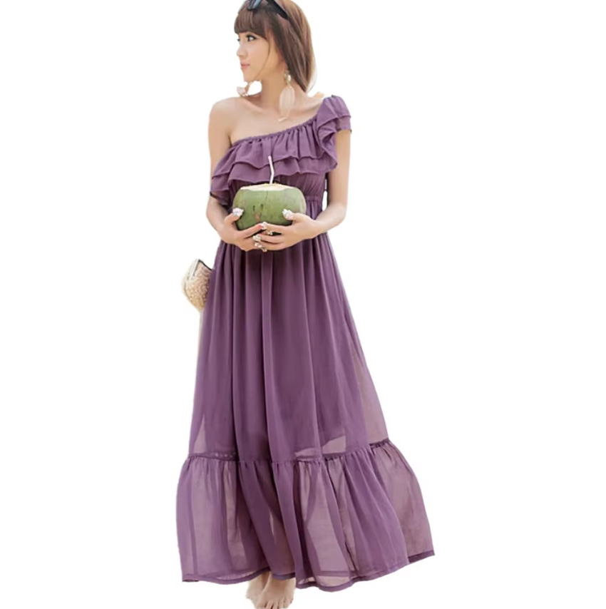 Robe longue en mousseline de soie à volants style bohème, collection été 2026, Vestidos Femininos, robe tropicale pour femme, robe élégante pour femmes