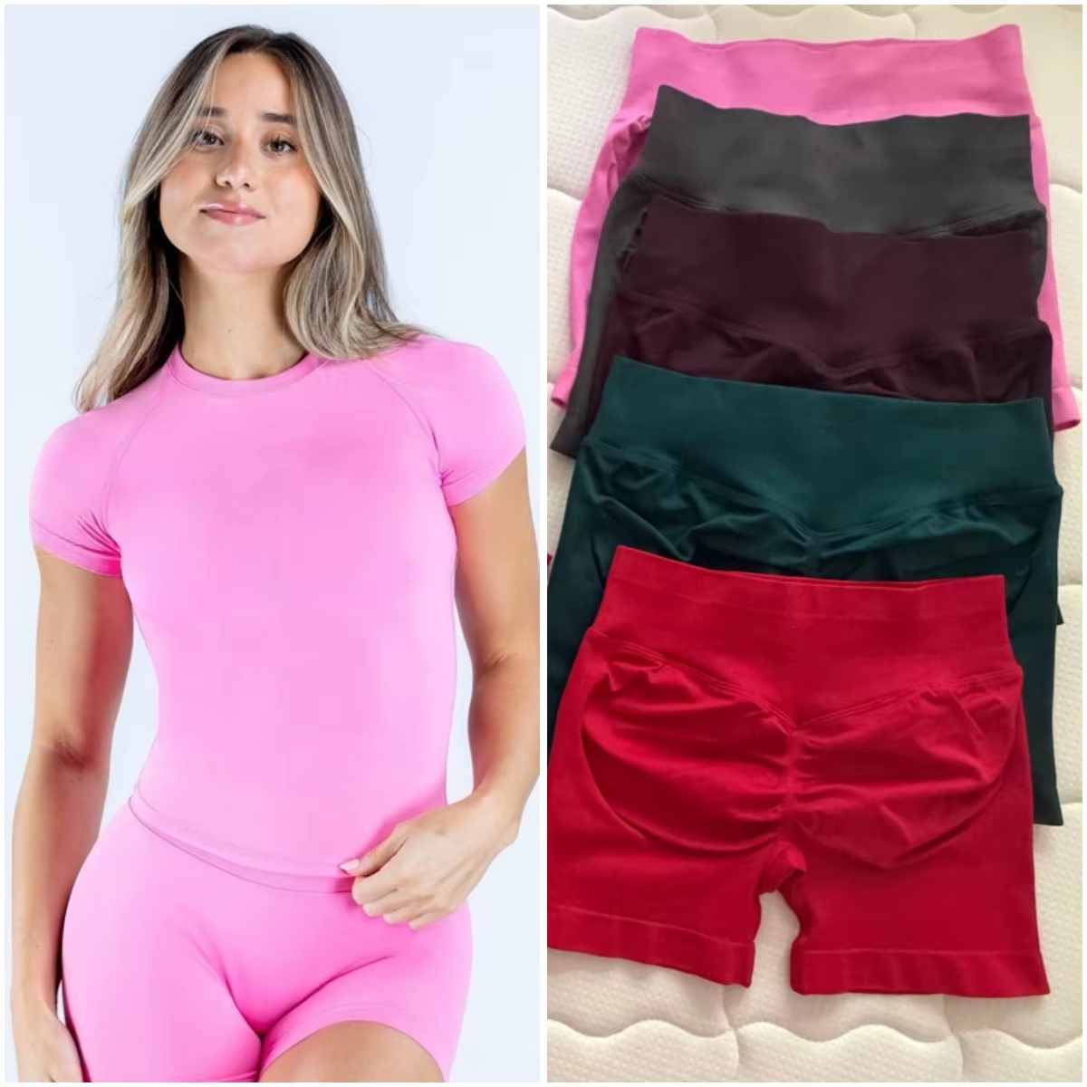 Ensemble de yoga 2 pièces pour femmes, t-shirt de sport à manches courtes, ensembles de fitness, ensemble de course sans couture, shorts de gym, yoga