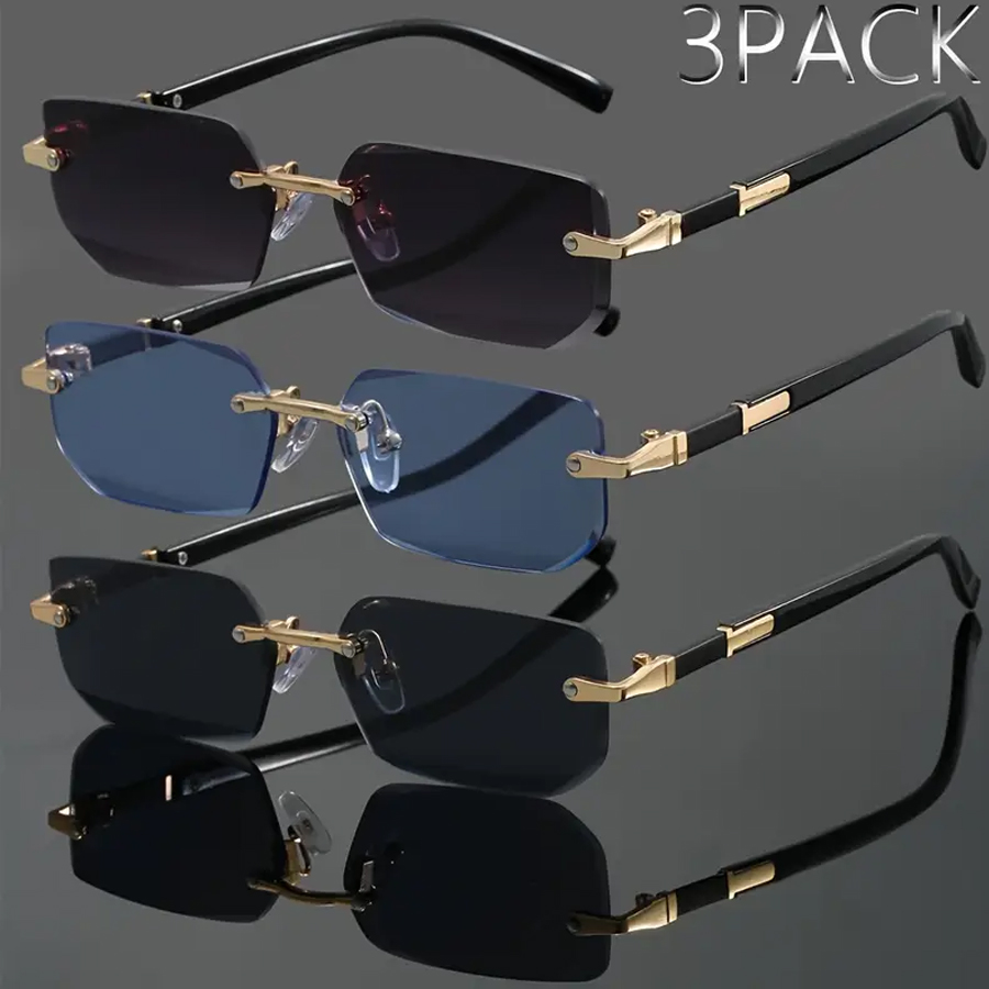 Lot de 3 lunettes de soleil sans monture, aux couleurs bonbon, tendance et élégantes, idéales pour les fêtes, les vacances, les voyages, les festivals de musique, les cadeaux
