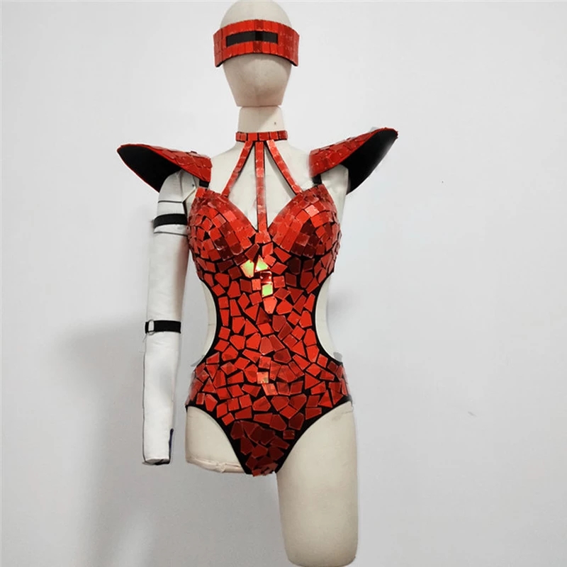 Costume de batterie miroir pour femme, costume de danse, or, argent, paillettes, mouche initiée, tenue de rave évidée, vêtements de performance sur scène, GKnitting Show