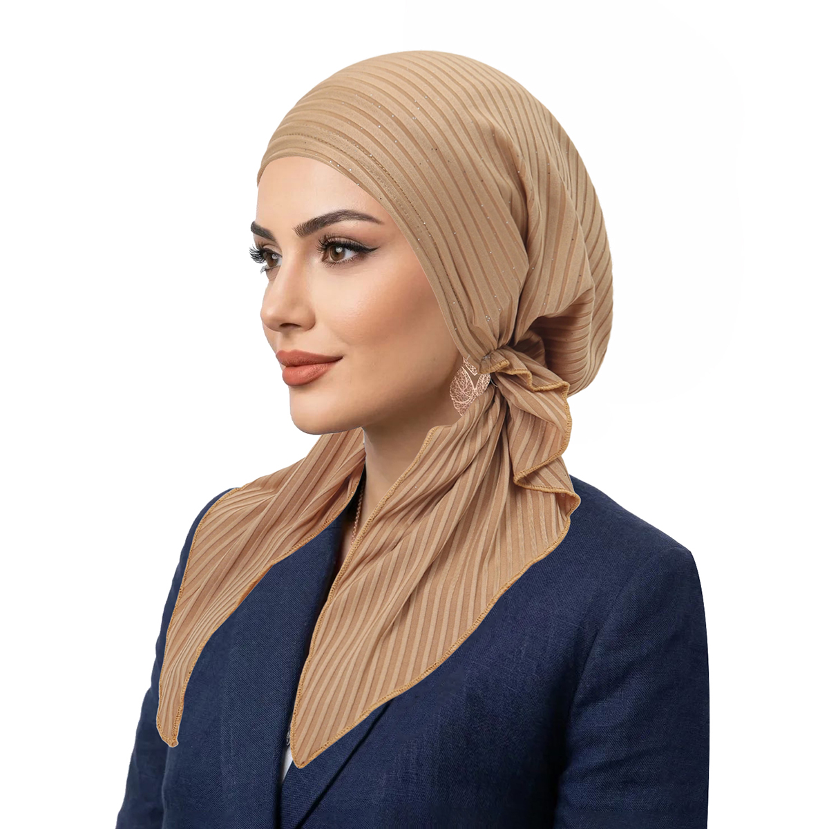 Chapeaux Turban Hijab Musulman à Rayures Tendance, Foulards à Longue Queue, Bonnets Hijab Élastiques Respirants pour Femmes et Filles