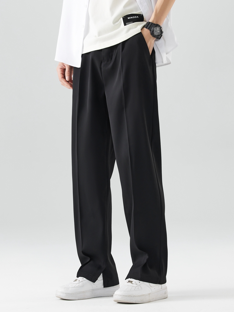 Pantalon décontracté en Polyester pour hommes, respirant, mode coréenne, taille Semi-large, droit, ample, drapé, nouvelle collection été 2023