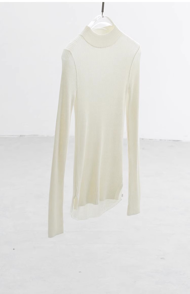 Chemise de base en soie et laine ~ Pull noir et blanc à col semi-montant pour femme, vêtement intérieur tendance et polyvalent, haut amincissant, nouvelle collection automne/hiver 2025