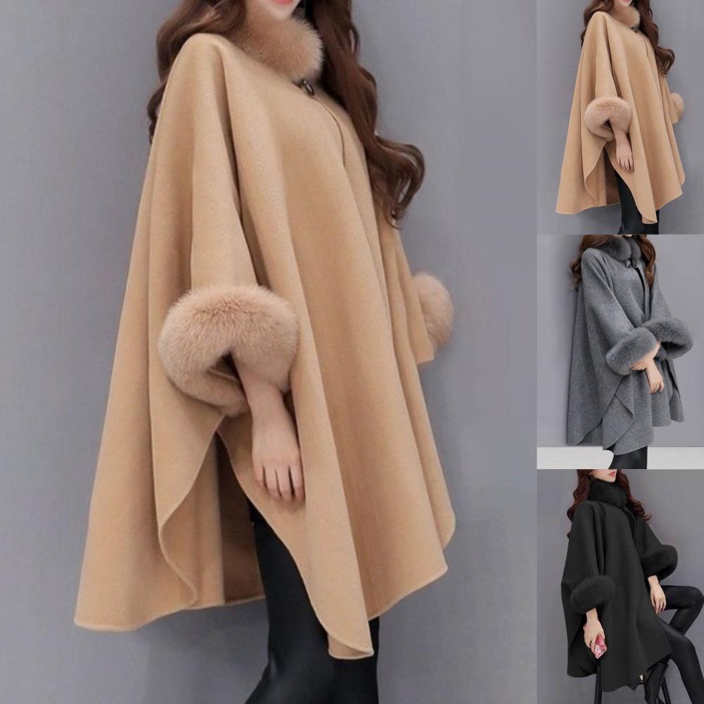 Populaire femmes Cape manteau automne hiver chaud ample mi-long Poncho manteau tout Match femme Poncho manteau pour un usage quotidien