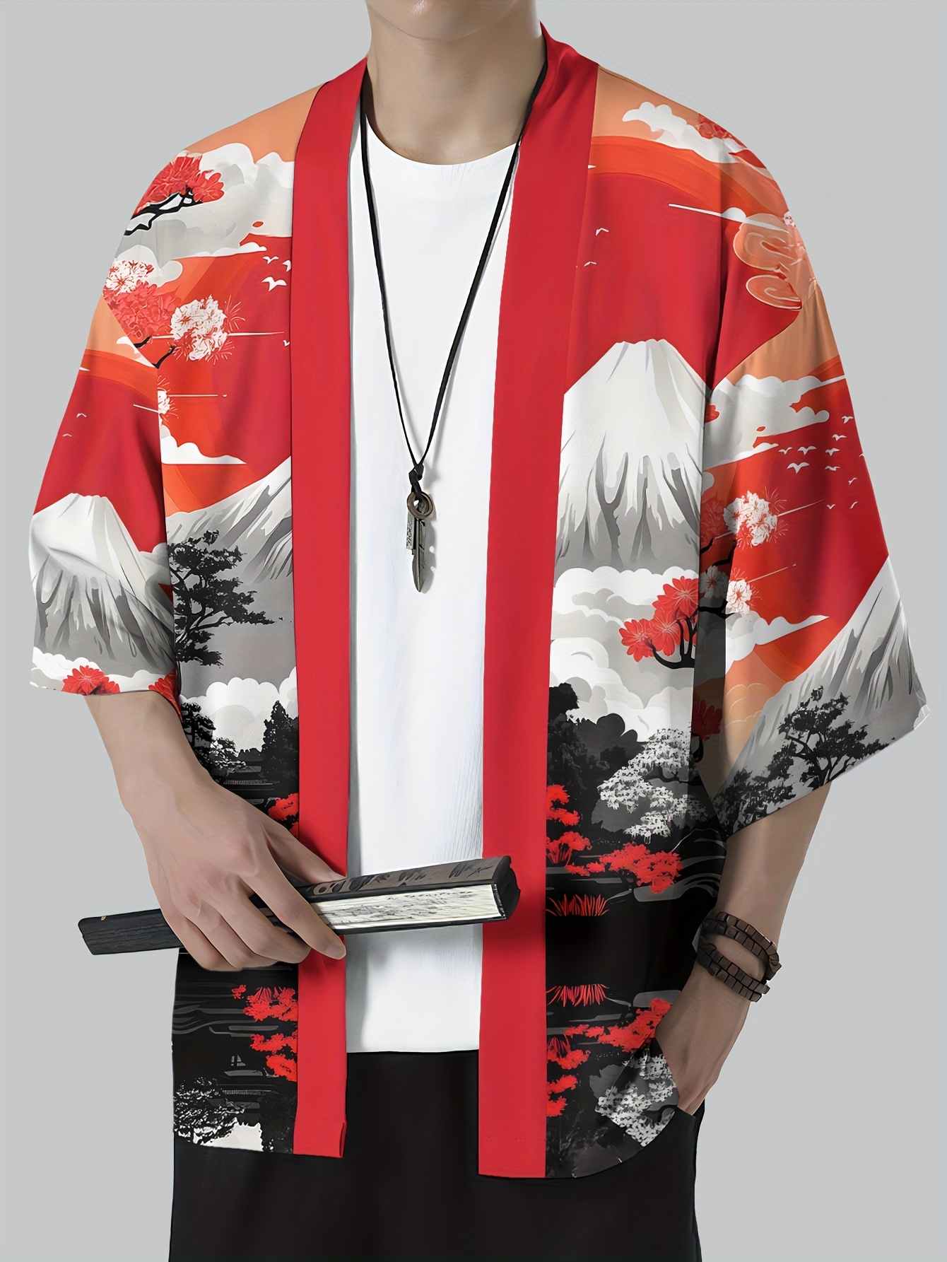 Kimono japonais pour homme 2026 – Robe Yukata traditionnelle japonaise à motifs culturels en relief – Vêtement japonais décontracté et ample