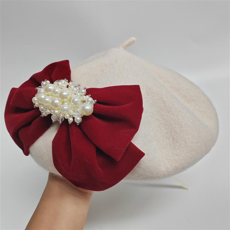 Casquette de peintre en laine noire pour femmes, grand nœud en velours, élégant, à la mode, béret d'artiste doux, automne hiver