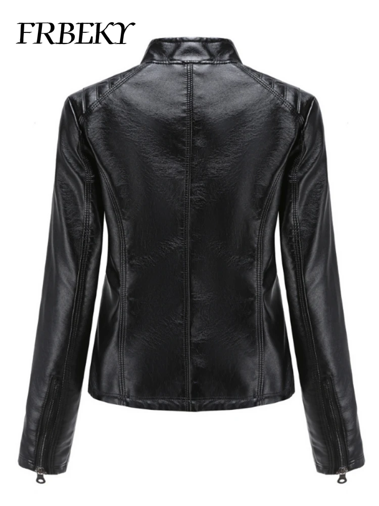 Femmes manteau automne nouvelle veste en cuir décontractée col montant à manches longues veste mince couleur unie manteau Streetwear veste à glissière