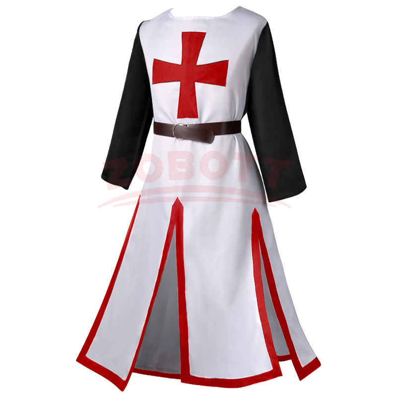 Ensemble de surchemise de chevalier templier médiéval pour homme, tunique de guerrier de la Renaissance avec ceinture, tenue de cosplay d'Halloween