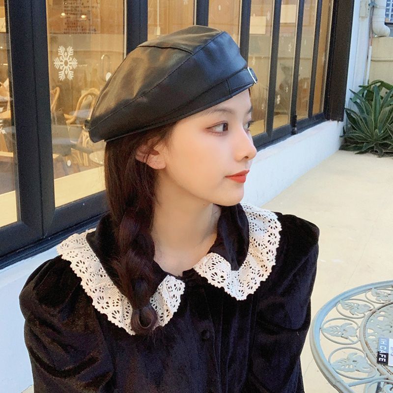 Bérets en cuir rétro pour femmes coréennes, casquette octogonale, chapeau de gavroche pour documents solides, bonnets pour filles, bonnet en métal, chapeaux d'artiste et de peintre