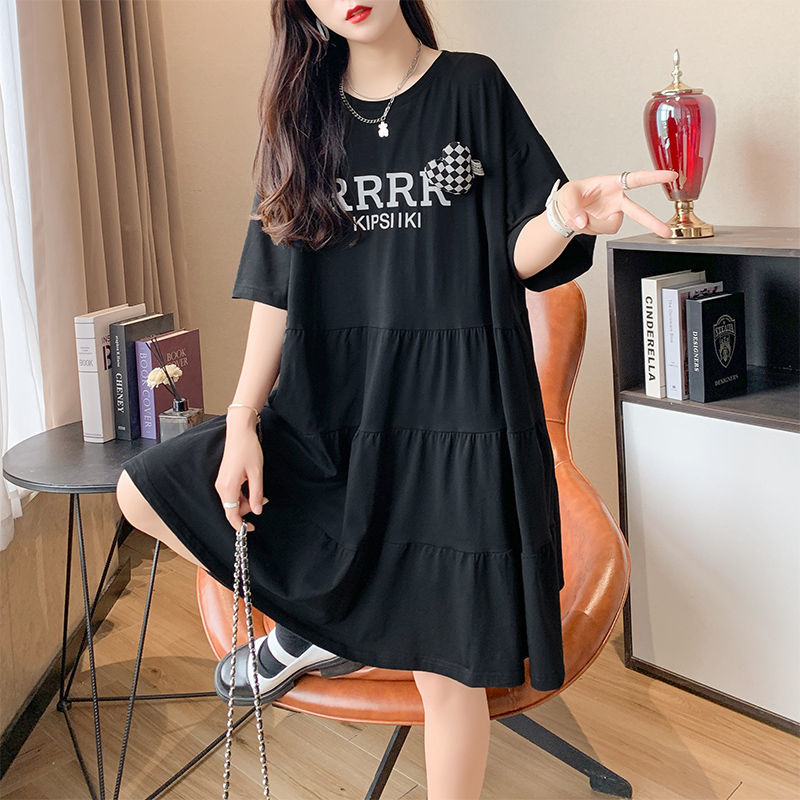 Robe Mi-Longue Décontractée à Col Rond pour Femme, Vêtement avec Lettres Imprimées, Style Coréen, Va avec Tout, Été 2024