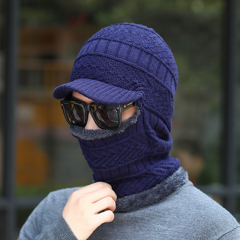 Bonnet tricoté pour homme pour l'hiver, chaleur extérieure, couvre-visage, bonnet tricoté pour femme, écharpe de cyclisme, bonnet pull-over en velours une pièce