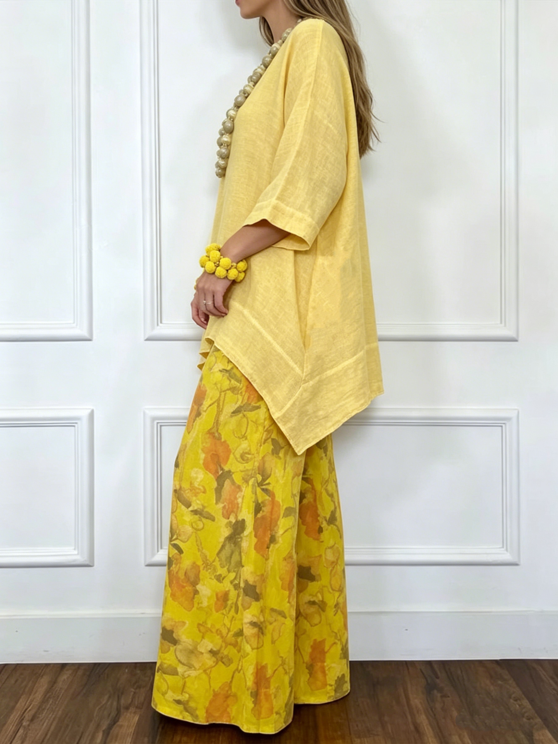 Ensemble 2 pièces pour femmes, haut en coton et lin à ourlet irrégulier, pantalon large, style décontracté rétro élégant, pantalon simple pour l'été