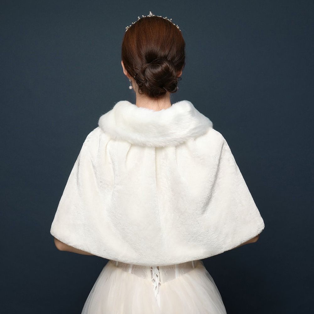 Blanc femmes hiver épaissir peluche Wrap étole coude longueur mariage mariée châle Cape veste chaude haussement d'épaules avec ruban à lacets