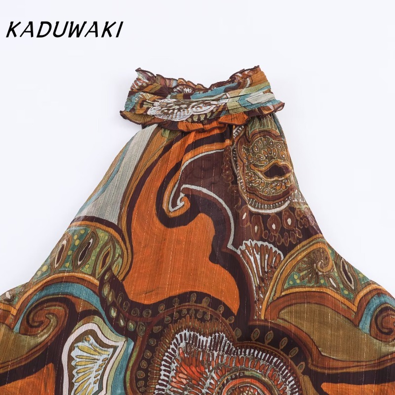 KADUWAKI Crop Top Femme Imprimé Élégant Polyvalent Asymétrique Style Rétro Américain Années 90 Hawaïen pour Fête à la Plage