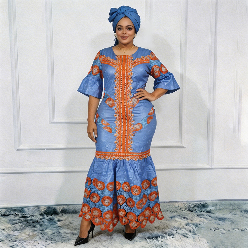 Robes longues de soirée africaines grande taille pour femmes 2026 – Nouvelle robe de luxe brodée Bazin élégante pour mariage musulman turc