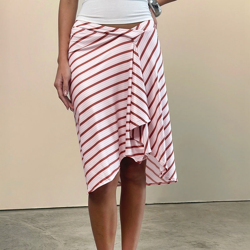 Élégant bureau dame jupe fluide Streetwear Vintage rayé ourlet irrégulier jupe Midi Chic mode femmes taille haute a-ligne jupe