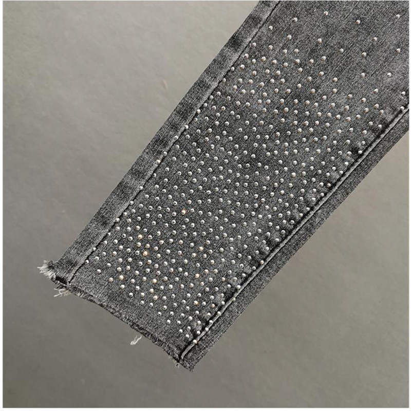 Jean femme 2025 été nouveau élastique mince industrie lourde diamant chaud petit pied crayon pantalon femme pantalon Denim décontracté