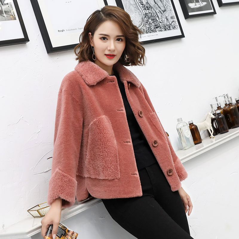 Manteau d'hiver en vraie fourrure de mouton pour femme, en véritable laine, col rabattu, chaud, veste de cisaille