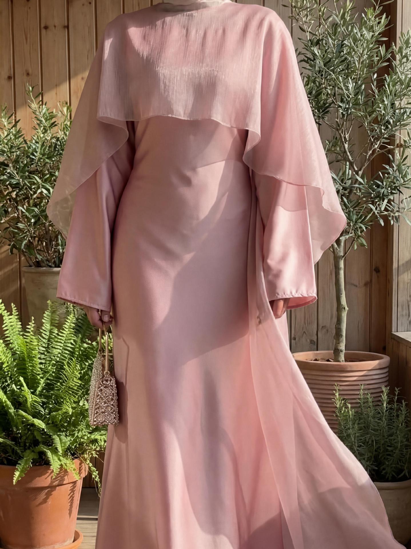 Vêtements islamiques Dubaï Femme Cape rose Abaya Abaya modeste Robe musulmane pour femme Abaya fermée Eid Ramadan Musulmane Femme Vestidos