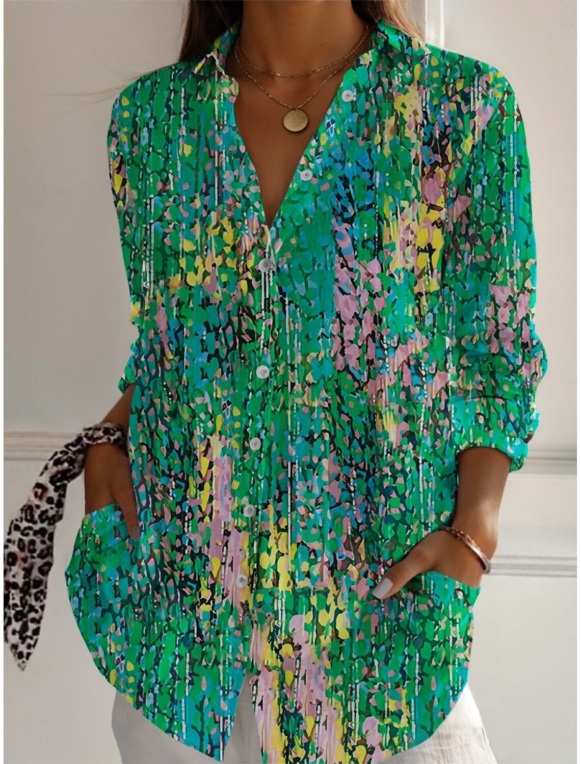 Chemise femme Floral Active Chemisier élégant Col à revers Chemisier Mode Femmes Chemise à manches longues Vêtements pour femmes Vêtements féminins