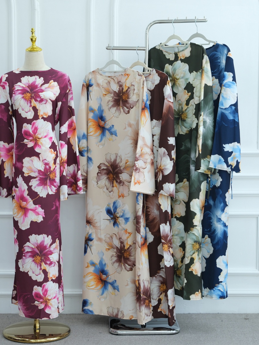 Abaya longue à imprimé floral de luxe pour femmes musulmanes du Moyen-Orient, robe modeste de Dubaï, kaftan, robe de Ramadan, vêtements islamiques pour femmes, Kebaya