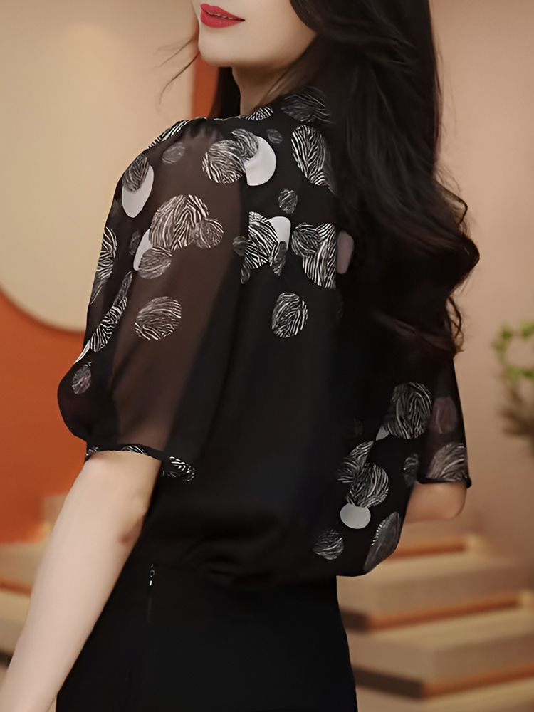 Chemise à manches courtes en mousseline de soie pour femmes, nouvelle chemise Design pour mère, haut imprimé ample et à la mode, été