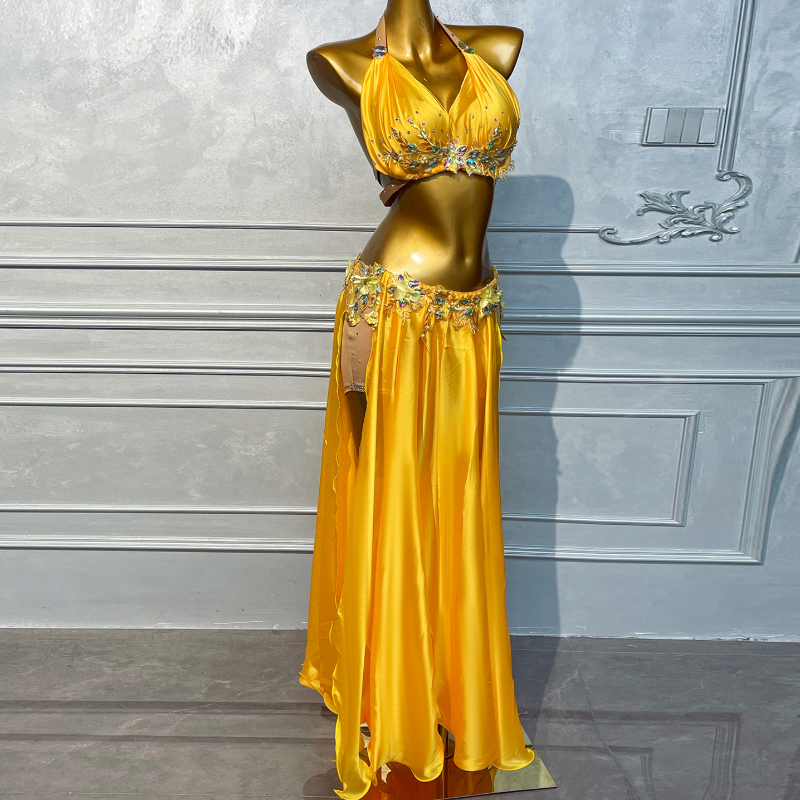 Costume de danse du ventre pour femmes, ensemble de spectacle de pierres AB en Satin haut de gamme, tenue de compétition professionnelle de danse orientale pour adultes