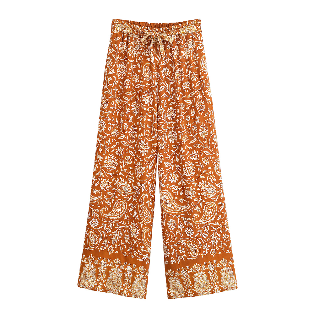 Boho Queens – tenue marron à imprimé Floral pour femmes, Kimono, tenues bohème, pantalon à jambes larges, ensemble 2 pièces en rayonne, style Boho, maillot de bain