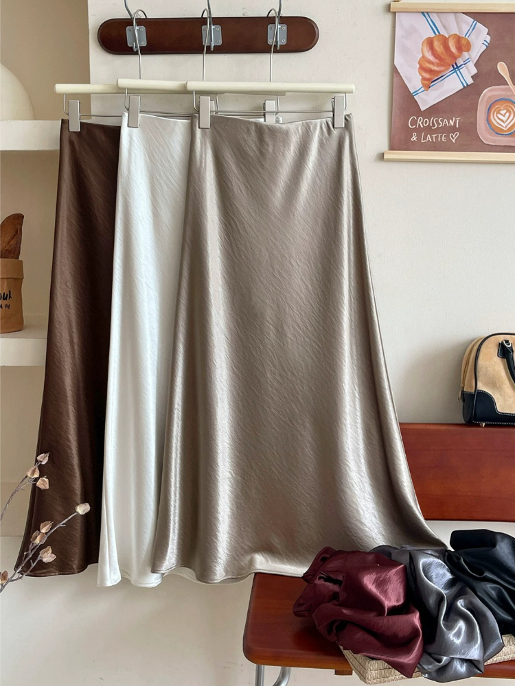 Jupe longue noire en satin d'acétate pour femme, taille haute, coupe sirène, style A-line, élégante pour le printemps et l'été