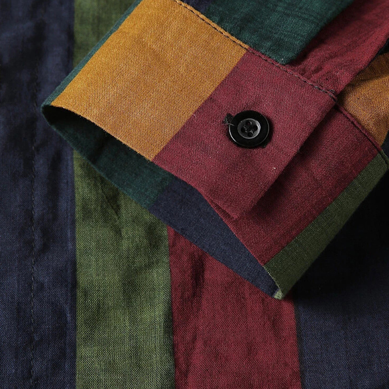Chemise à manches longues imprimée à rayures rétro pour hommes, Streetwear de loisirs, Chemises boutonnées, Chemisier de luxe, Vêtements d'automne