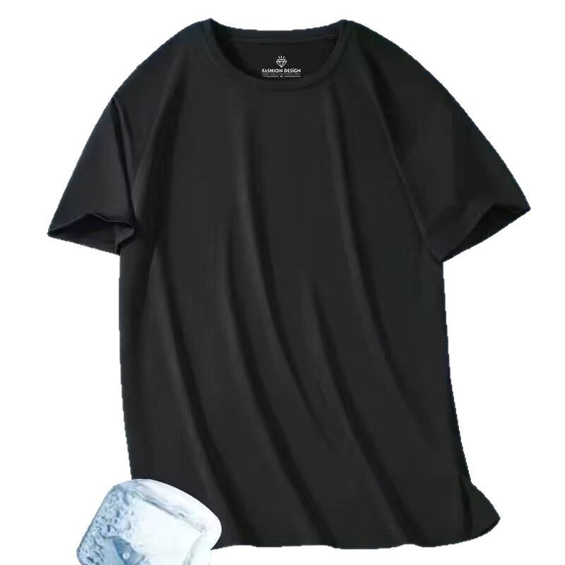 T-shirt d'été en soie glacée pour homme, manches courtes, col rond, respirant, fin, pour le sport, la course, séchage rapide, doux, élastique, pour l'extérieur