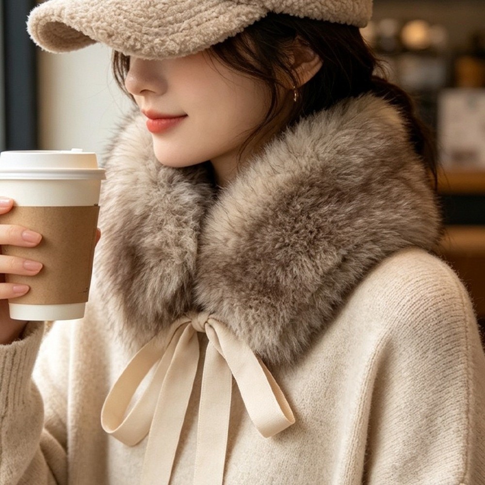 Écharpe en fourrure épaisse et moelleuse avec rubans, couleur unie, pour femme, écharpe chaude pour le cou, écharpe d'hiver