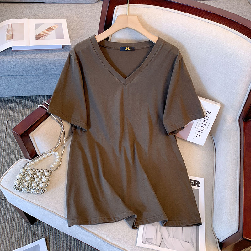 150Kg grande taille femmes buste 152 été coton à manches courtes T-shirt col en v haut ample 5XL 6XL 7XL 8XL 9XL 9XL