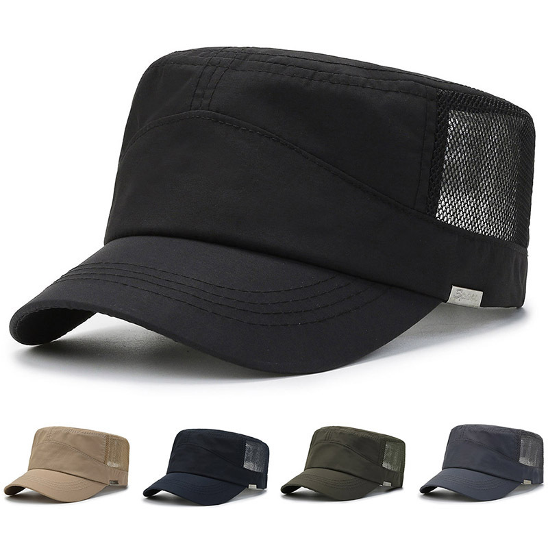 Casquette plate de style militaire avec protection solaire, maille respirante, séchage rapide, pour la pêche, la randonnée, les activités de plein air estivales pour hommes